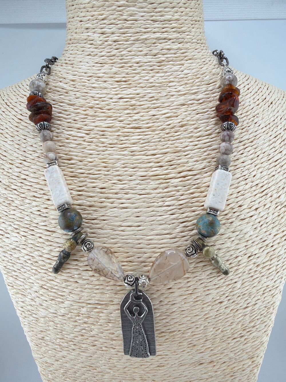 Bohemian Goddess Statement Necklace: Agate, Amber, Magnesite & Jasper